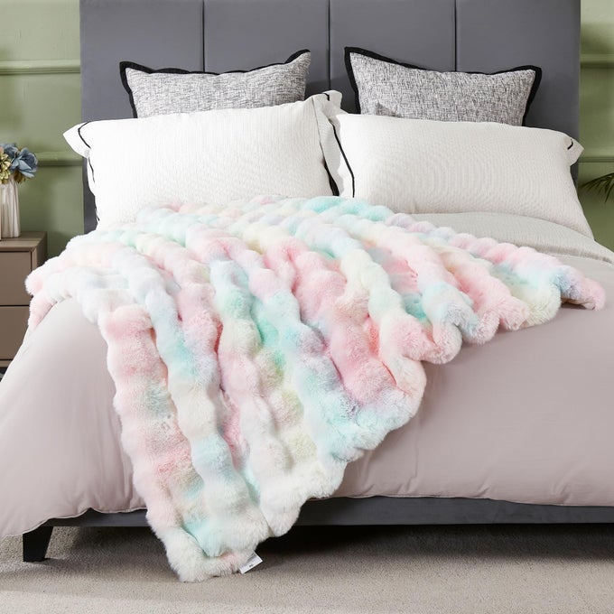 DECORATIVE COLORFUL SOFT THICK FAUX FUR THROW BLANKET FOR KIDS GIRL WOMEN 50 X 60LUXURY RAINBOW TIEDEY FLEECE FUZZY BLANKETSWARM COZY PLUSH FURRY BLANKETS FOR WINTERCUTE LOVELY BLANKET