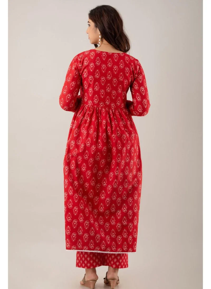 ZERESOUQ Red & White Kalidar Kurta Set with Dupatta