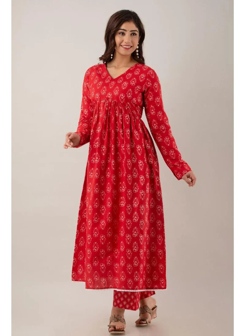ZERESOUQ Red & White Kalidar Kurta Set with Dupatta