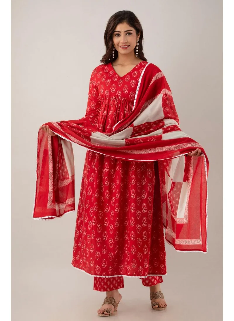 زيري سوق Red & White Kalidar Kurta Set with Dupatta