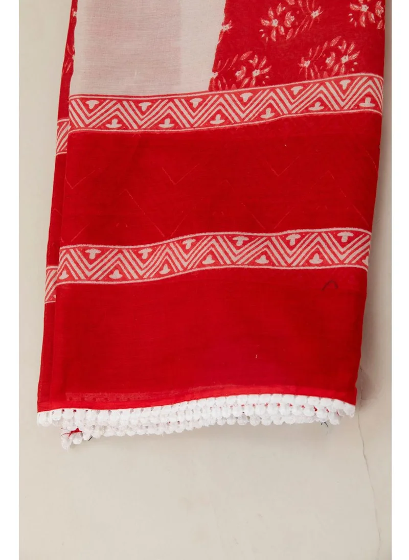 ZERESOUQ Red & White Kalidar Kurta Set with Dupatta