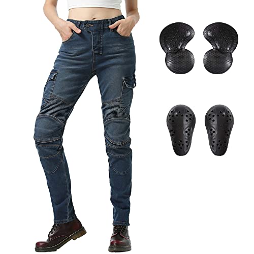LOMENG Motorcycle Riding Pants Motorcycle Jeans Slim Fit with CE Knee Hip Removable Protectors Armor for Women Blue M 30 - Image 1