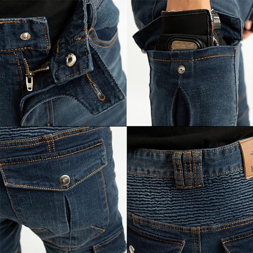 LOMENG Motorcycle Riding Pants Motorcycle Jeans Slim Fit with CE Knee Hip Removable Protectors Armor for Women Blue M 30 - Image 2