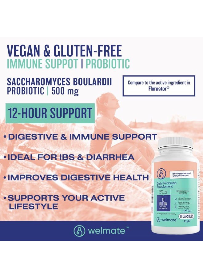 WELMATE Saccharomyces Boulardii | Daily Probiotic Supplement | 10 Billion CFU | Immune Support | Digestive Health | Vegan | Organic | Gluten Free | Non GMO | Men & Women | 200 Veggie Capsules - Image 2