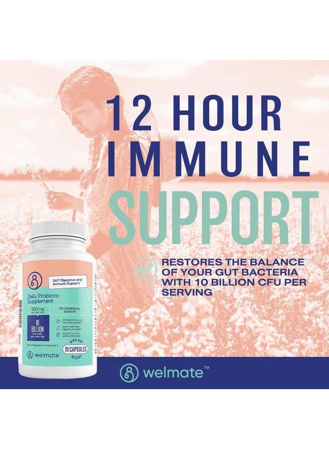 WELMATE Saccharomyces Boulardii | Daily Probiotic Supplement | 10 Billion CFU | Immune Support | Digestive Health | Vegan | Organic | Gluten Free | Non GMO | Men & Women | 200 Veggie Capsules - Image 3
