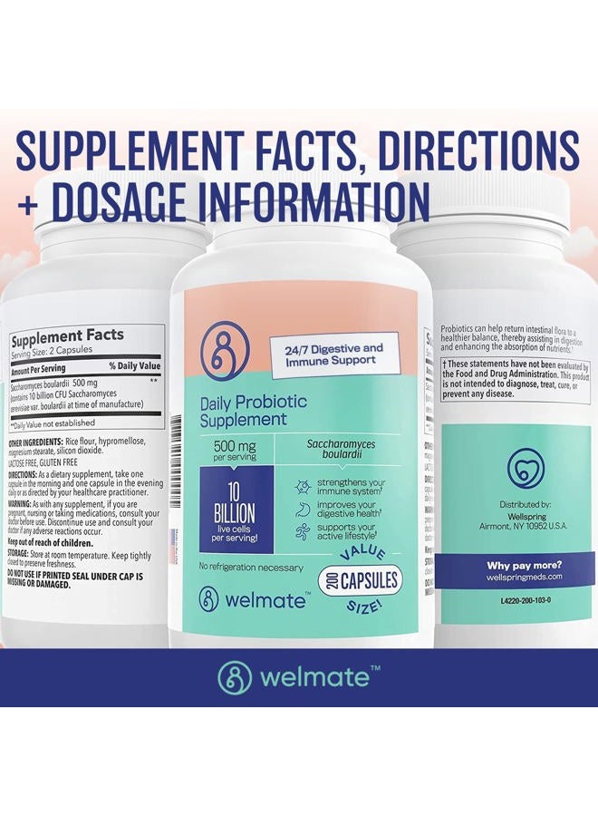 WELMATE Saccharomyces Boulardii | Daily Probiotic Supplement | 10 Billion CFU | Immune Support | Digestive Health | Vegan | Organic | Gluten Free | Non GMO | Men & Women | 200 Veggie Capsules - Image 5