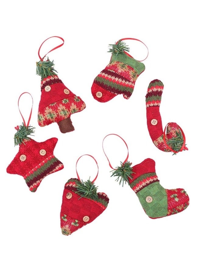 CCOVERY Christmas Stocks Tree Ornaments 6Pcs Hang Decor Set Stock Glove Crutch Christmas Tree Star and Love Heart with Ugly Sweater Xmas Winter Tree Pendant Hang Decoration - Image 1