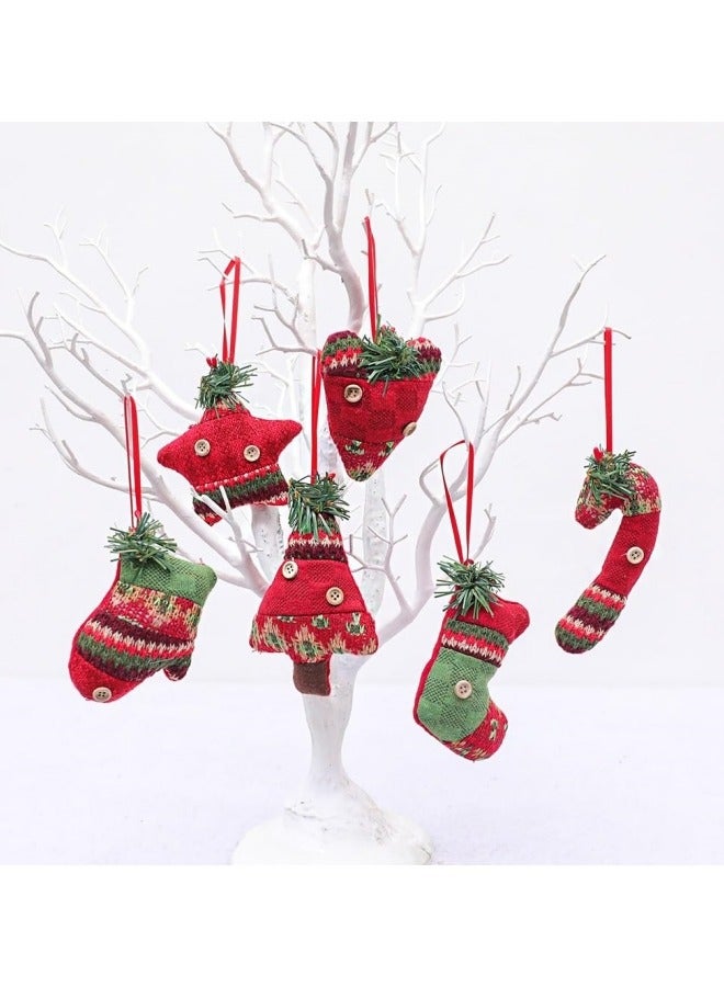 CCOVERY Christmas Stocks Tree Ornaments 6Pcs Hang Decor Set Stock Glove Crutch Christmas Tree Star and Love Heart with Ugly Sweater Xmas Winter Tree Pendant Hang Decoration - Image 2