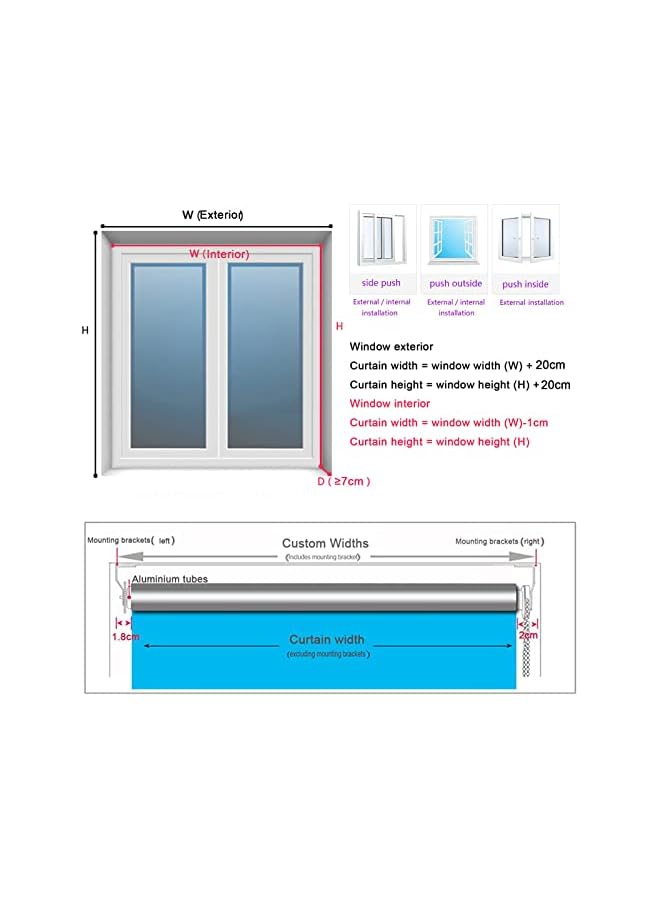 100% Blackout Roller Blinds,Waterproof Fabric Window Roller Shades Blind,Thermal Insulated,UV Protection,Privacy Screen,Side Pull Roller Blind,with Accessories,Customizable (60cm Width x 130cm Drop)