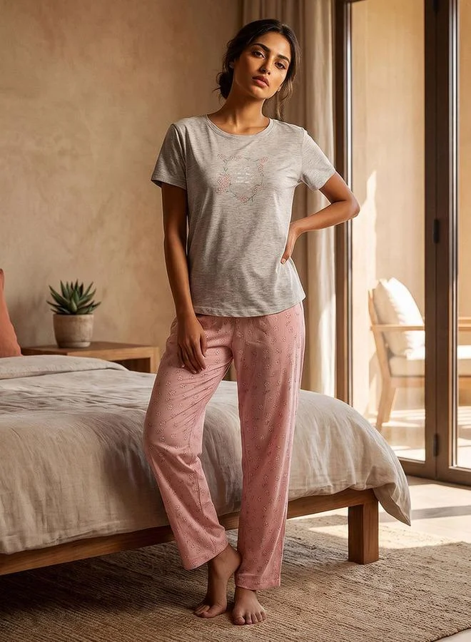 سبلاش فيڤ Intimates Viscose Crew Neck T-shirt and Pyjamas Set