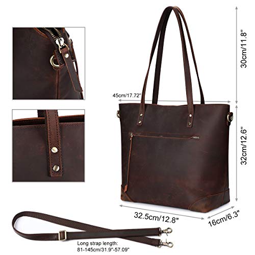 S-ZONE Vintage Genuine Leather Shoulder Bag Work Totes for Women Purse Handbag with Back Zipper Pocket Large - Image 5