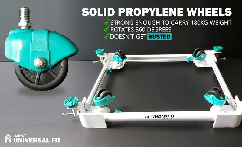 LSRP's Universal Fit LSRPS Universal Fit 100 Metal Body Washing Machine Stand 75 kg Top Load Front Load Trolley With Wheels Adjustable AntiVibration 180kg Load Capacity Industrial Grade Powder Coating White  - Image 5