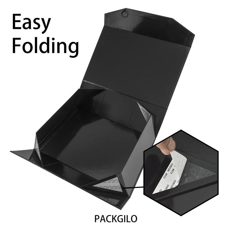 PACKGILO 1 Pcs Black Extra Large Gift Box with Lid, 16.5 x 13 x 5.3 Inches, Hard Magnetic Giant Gift Boxes for Presents Clothes Robe Wedding Dress Sweater,Reusable Foldable Bridesmaid Proposal Box - Image 3