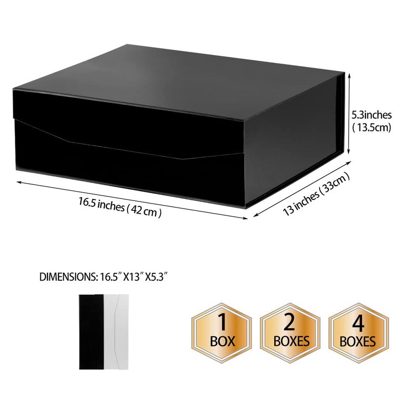 PACKGILO 1 Pcs Black Extra Large Gift Box with Lid, 16.5 x 13 x 5.3 Inches, Hard Magnetic Giant Gift Boxes for Presents Clothes Robe Wedding Dress Sweater,Reusable Foldable Bridesmaid Proposal Box - Image 4