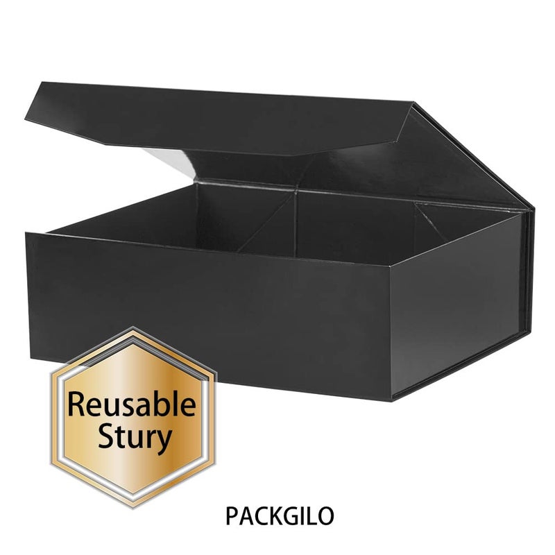 PACKGILO 1 Pcs Black Extra Large Gift Box with Lid, 16.5 x 13 x 5.3 Inches, Hard Magnetic Giant Gift Boxes for Presents Clothes Robe Wedding Dress Sweater,Reusable Foldable Bridesmaid Proposal Box - Image 5
