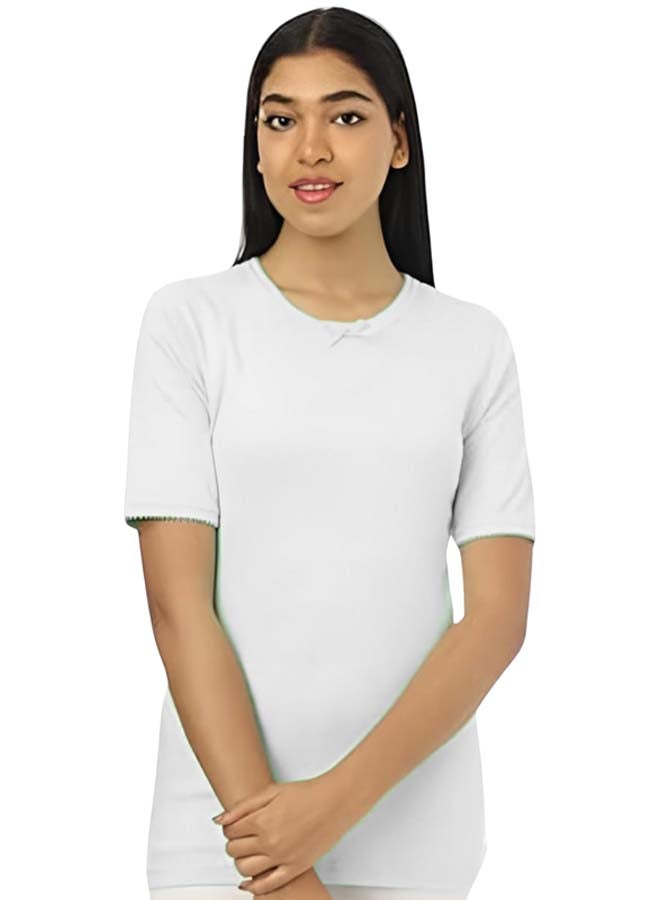 Dahab Cotton Half Sleeves Undershirt Round Neck For Women-White - Image 1