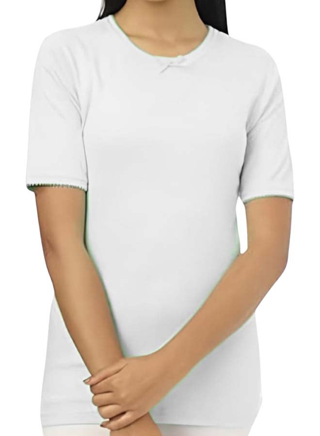 Dahab Cotton Half Sleeves Undershirt Round Neck For Women-White - Image 3