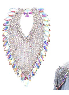 SYOSI Rhinestone Chain 3.35 x 5.12in Shoulder Epaulets Tassel Chain with Horse Eye Rhinestones Heart Shaped Tassel Diamond Buckle for DIY Crafts Clothes Bag Decoration Purse Handbag Colorful  - Image 1