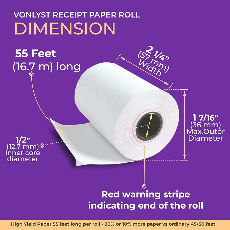 Vonlyst Thermal Paper Roll 2 1/4 x 55 for Verifone Vx520 Ingenico ICT220 ICT250 FD400 (20 rolls) - Image 3