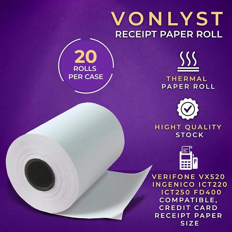 Vonlyst Thermal Paper Roll 2 1/4 x 55 for Verifone Vx520 Ingenico ICT220 ICT250 FD400 (20 rolls) - Image 5