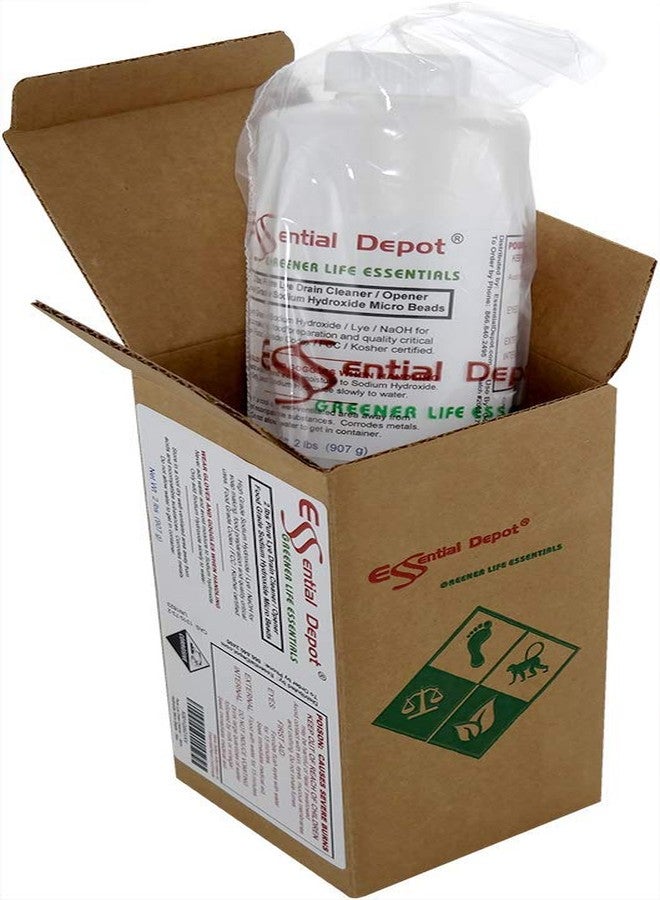 Essential Depot Pure Lye Drain Cleaner/Opener, 2 lbs. Food Grade Sodium Hydroxide Micro Beads - HDPE container with Resealable Child Resistant Cap - Image 1