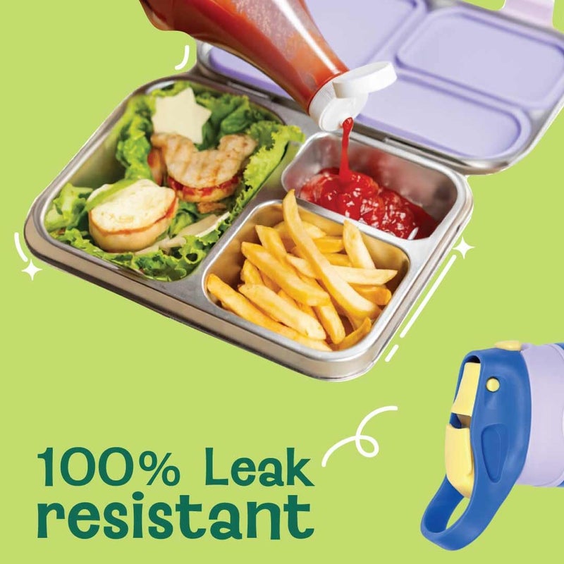 BASIL Bento Lunch Box Combo – 900ml Leak-Proof Bento Box & 430ml Stainless Steel Sipper Bottle for Kids – Pink Unicorn - Image 4
