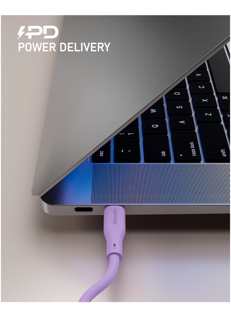 Moxedo Moxedo Cavo X Pro USB-C to USB-C Silicone Cable 60W PD Fast Charge and Data Sync Compatible for iPhone15/ MacBook Pro 2020, iPad Pro 2020, iPad Air 4, Samsung Galaxy S23+/S23 Ultra (Purple, 2m)  - Image 3