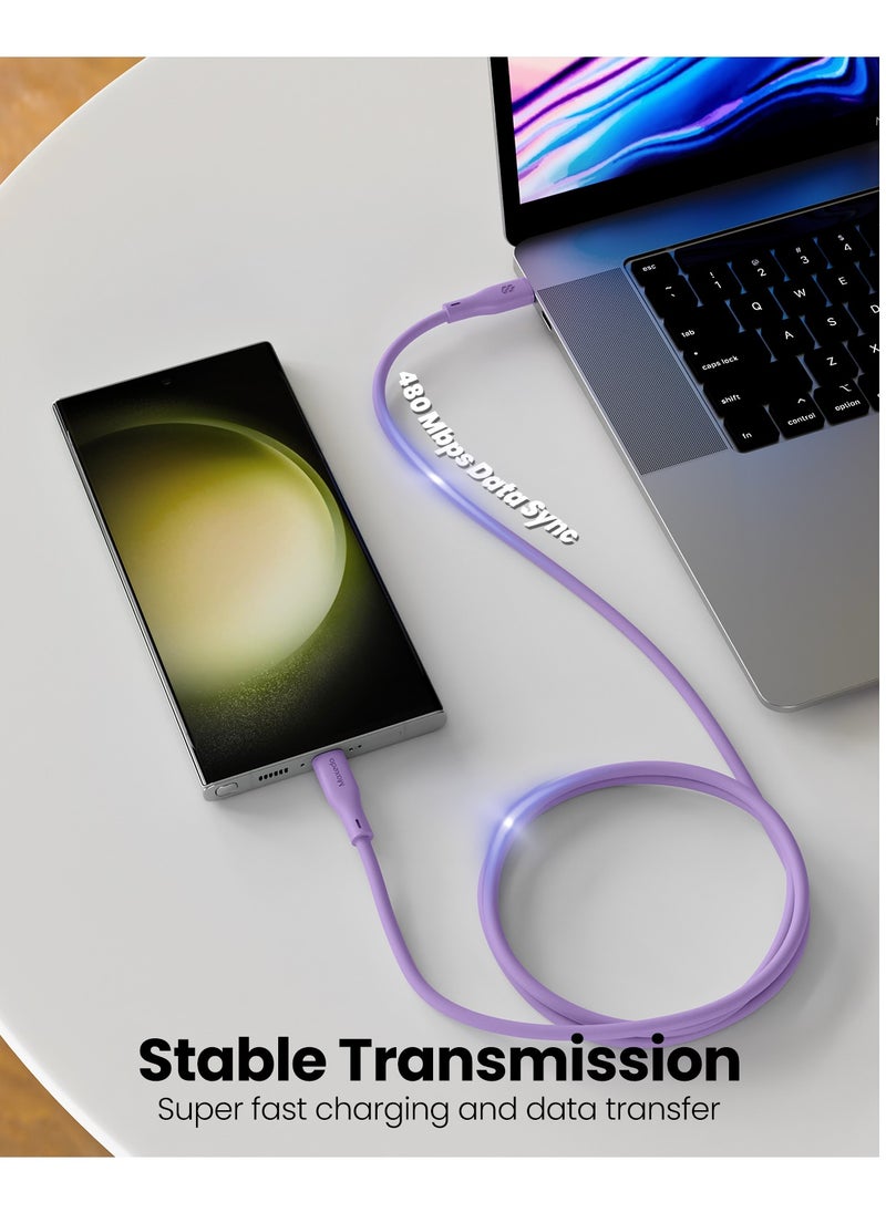 Moxedo Moxedo Cavo X Pro USB-C to USB-C Silicone Cable 60W PD Fast Charge and Data Sync Compatible for iPhone15/ MacBook Pro 2020, iPad Pro 2020, iPad Air 4, Samsung Galaxy S23+/S23 Ultra (Purple, 2m)  - Image 2