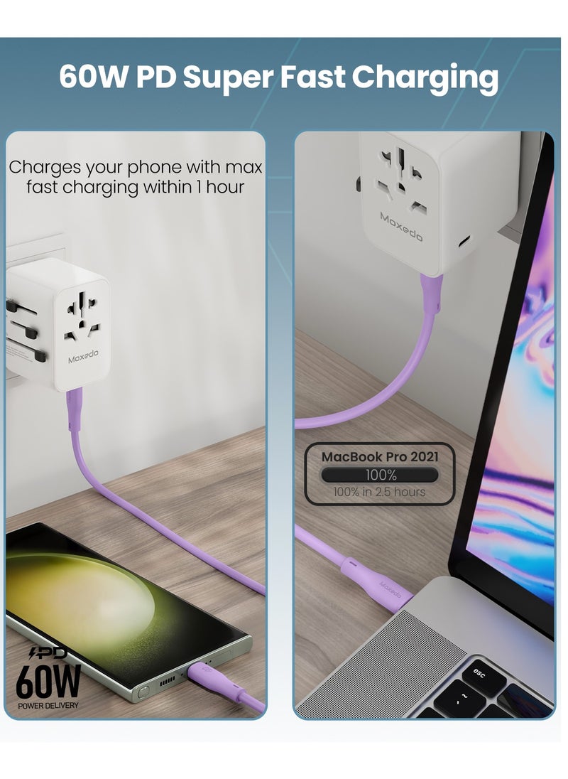 Moxedo Moxedo Cavo X Pro USB-C to USB-C Silicone Cable 60W PD Fast Charge and Data Sync Compatible for iPhone15/ MacBook Pro 2020, iPad Pro 2020, iPad Air 4, Samsung Galaxy S23+/S23 Ultra (Purple, 2m)  - Image 4