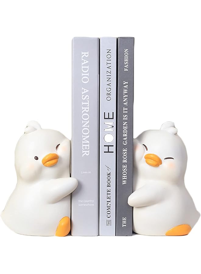 The Bros Cute hugging duck decorative bookshelf, unique book end can be placed on the book creative resin bookshelf plug, suitable for home office desk bookshelf decoration - Image 1