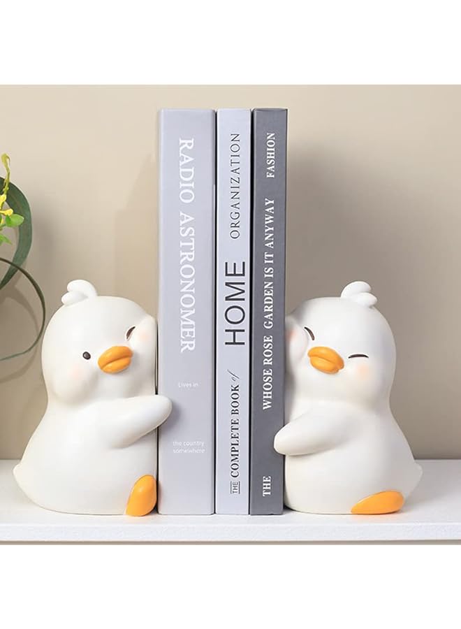 The Bros Cute hugging duck decorative bookshelf, unique book end can be placed on the book creative resin bookshelf plug, suitable for home office desk bookshelf decoration - Image 3