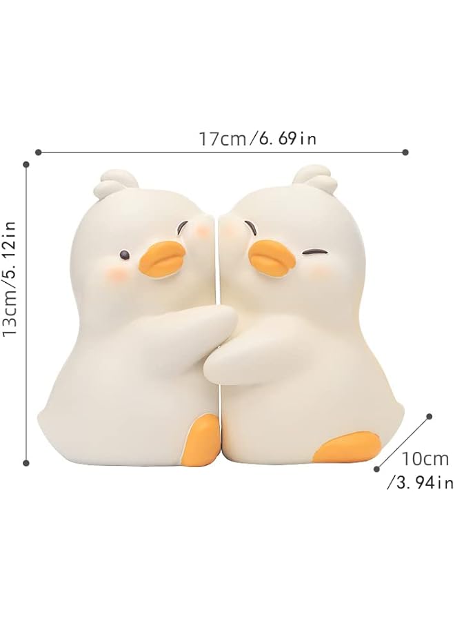 The Bros Cute hugging duck decorative bookshelf, unique book end can be placed on the book creative resin bookshelf plug, suitable for home office desk bookshelf decoration - Image 2