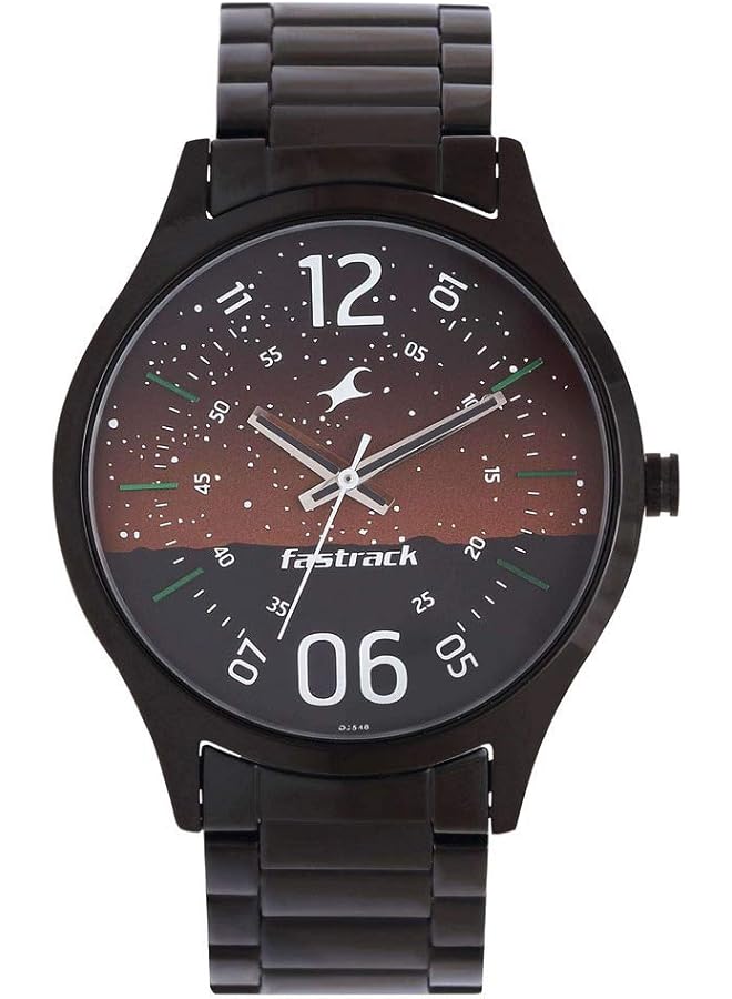 فاستراك ساعة رجالية تناظرية من الفولاذ المقاوم للصدأ بسوار أسود ومينا بني رقم 3184Nm01 - Image 1