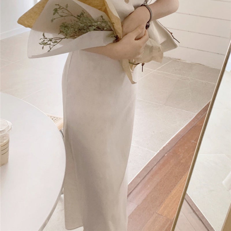 Summer Fashion Suit Short Sleeve Top  High-Waist Skirt Set Camel suit - Image 4