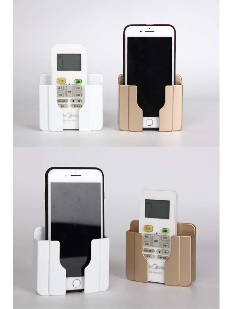 SYOSI 6Pcs Wall Phone Holder, Remote Control Storage Box Charging Rack for Mobile Phone , Wall-Mounted Storage Box for TV Remote Control Air Conditioner Remote Control Phone (White, Grey and Gold) - Image 3