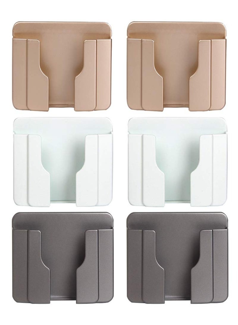 SYOSI 6Pcs Wall Phone Holder, Remote Control Storage Box Charging Rack for Mobile Phone , Wall-Mounted Storage Box for TV Remote Control Air Conditioner Remote Control Phone (White, Grey and Gold) - Image 1