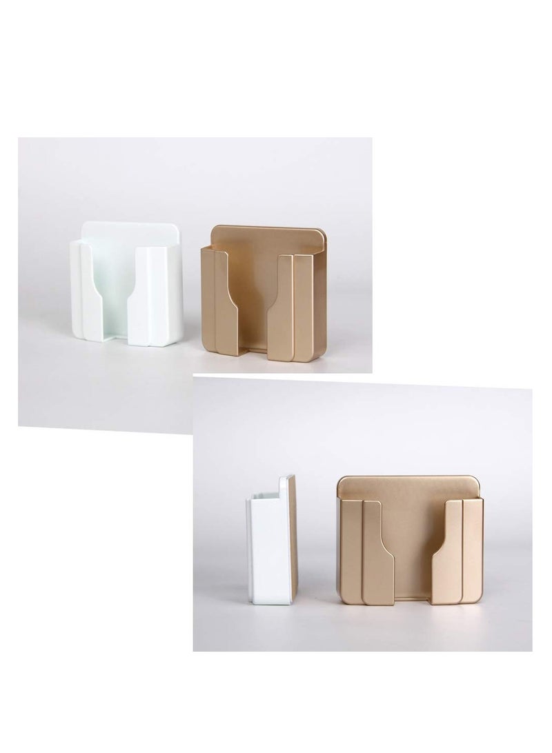 SYOSI 6Pcs Wall Phone Holder, Remote Control Storage Box Charging Rack for Mobile Phone , Wall-Mounted Storage Box for TV Remote Control Air Conditioner Remote Control Phone (White, Grey and Gold) - Image 4