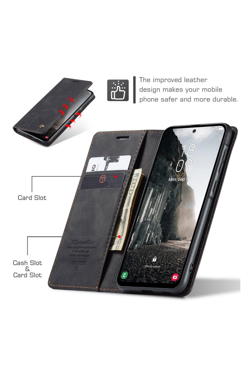 CaseMe Samsung Galaxy A36 5G Wallet Case Book Folding Flip Folio Case with Magnetic Kickstand Card Slots Protective Cover - Black - Image 3