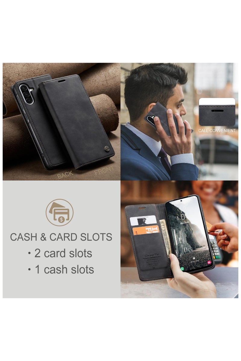 CaseMe Samsung Galaxy A36 5G Wallet Case Book Folding Flip Folio Case with Magnetic Kickstand Card Slots Protective Cover - Black - Image 4