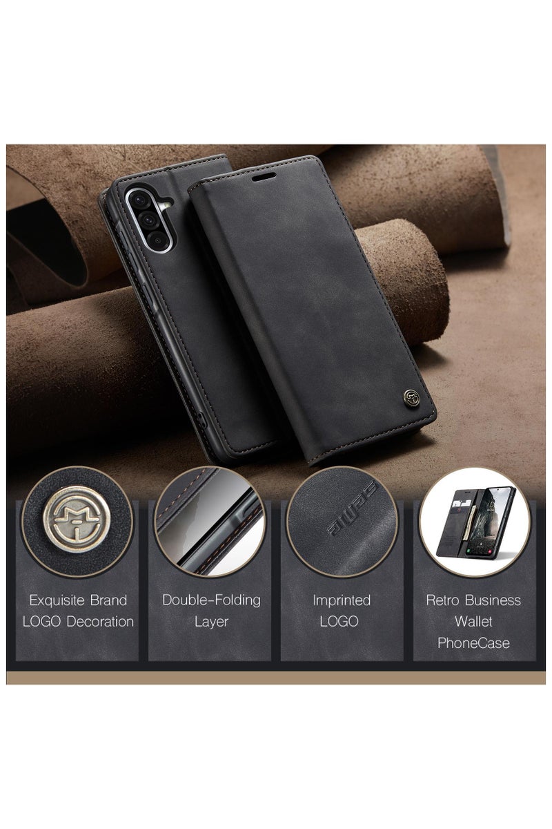 CaseMe Samsung Galaxy A36 5G Wallet Case Book Folding Flip Folio Case with Magnetic Kickstand Card Slots Protective Cover - Black - Image 5