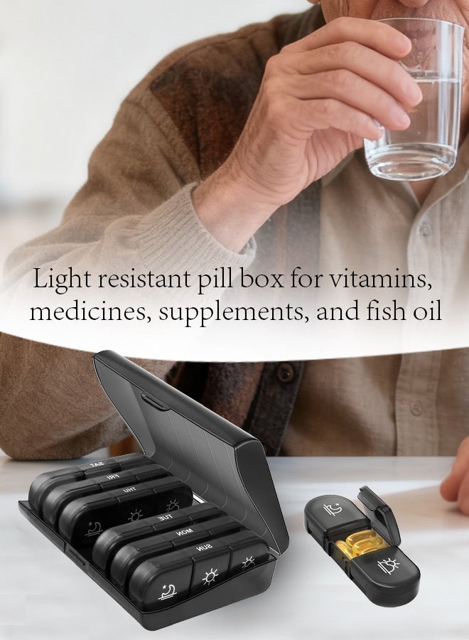 Weekly Pill Organizer 3 Times a Day, Portable Travel Pill Box 7 Day with Large Pill Containers, Light-Proof Pill Case for Vitamins, Medication, Supplements and Fish Oils (Black) - Image 2