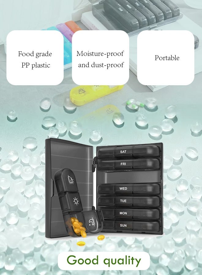 Weekly Pill Organizer 3 Times a Day, Portable Travel Pill Box 7 Day with Large Pill Containers, Light-Proof Pill Case for Vitamins, Medication, Supplements and Fish Oils (Black) - Image 3