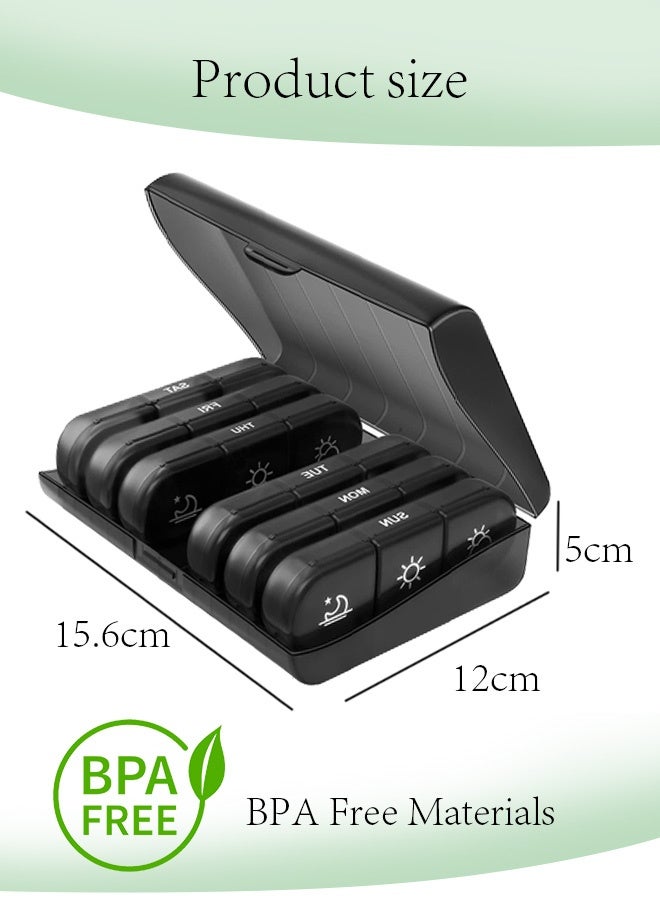 Weekly Pill Organizer 3 Times a Day, Portable Travel Pill Box 7 Day with Large Pill Containers, Light-Proof Pill Case for Vitamins, Medication, Supplements and Fish Oils (Black) - Image 4