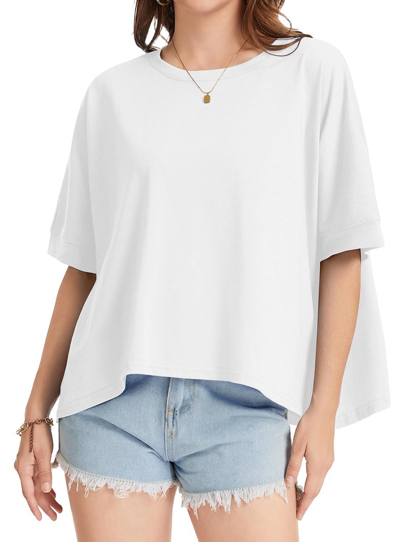 rosemia Oversized Tshirts for Women Summer Half Sleeve Crop Tops Basic Casual Blouses, Solid White, M - Image 2