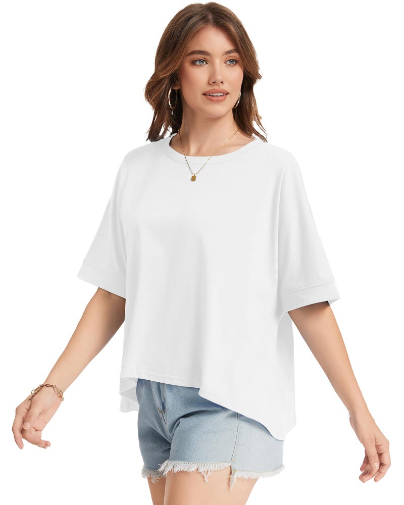 rosemia Oversized Tshirts for Women Summer Half Sleeve Crop Tops Basic Casual Blouses, Solid White, M - Image 5