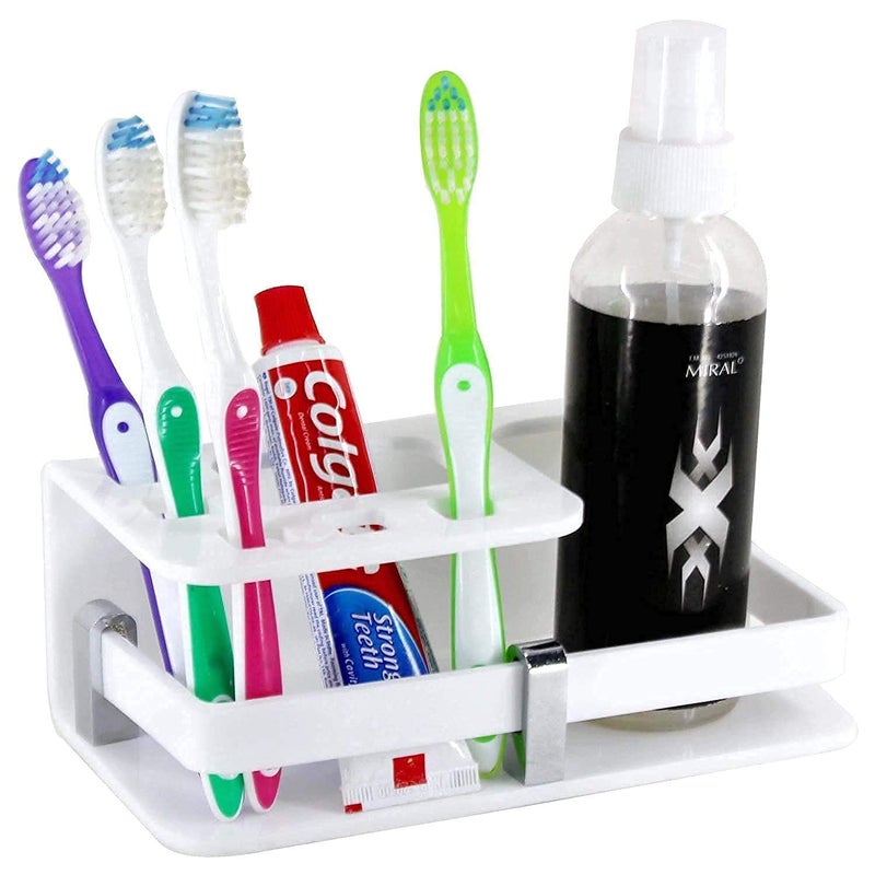 Uzox Wall Mounted self Adhesive Acrylic Tooth Brush/Toothpaste Holder/Stand/Tumbler/Toothpaste for Bathroom Stand Organizer Rack for Home,with Handwash Stand (White) - Image 4