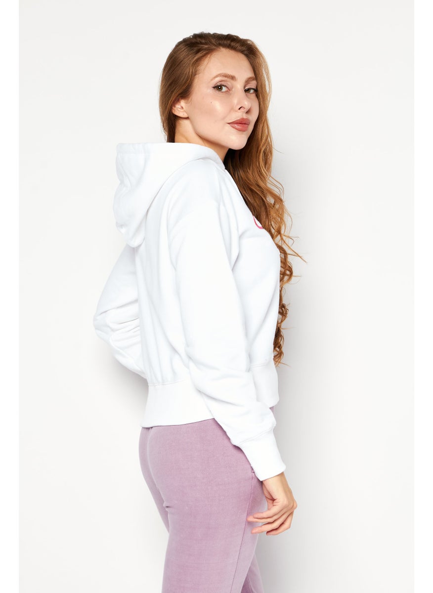 Champion Women Sportswear Fit Long Sleeve Outdoor Hooded Sweatshirt, White  - Image 4
