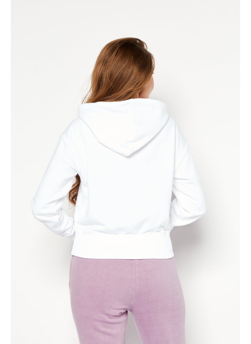 Champion Women Sportswear Fit Long Sleeve Outdoor Hooded Sweatshirt, White  - Image 3