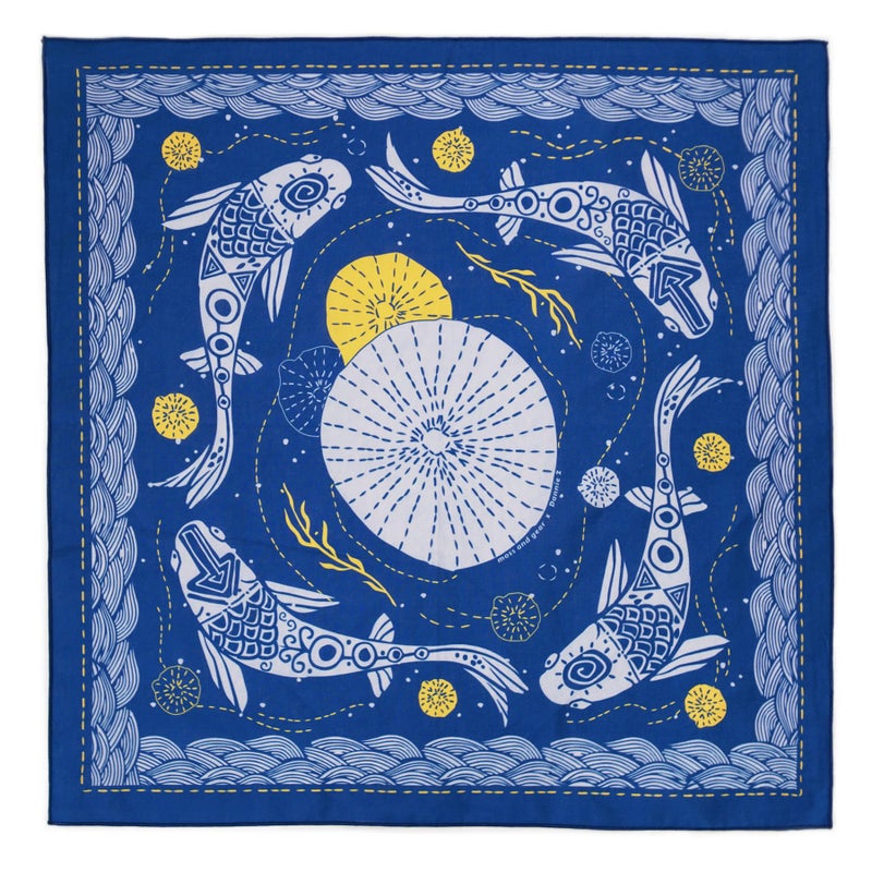 WHTE MOSS Bandana â€“ 100% Cotton Extra Soft Scarf Handkerchief for Men & Women (Koi Blue) - Image 1