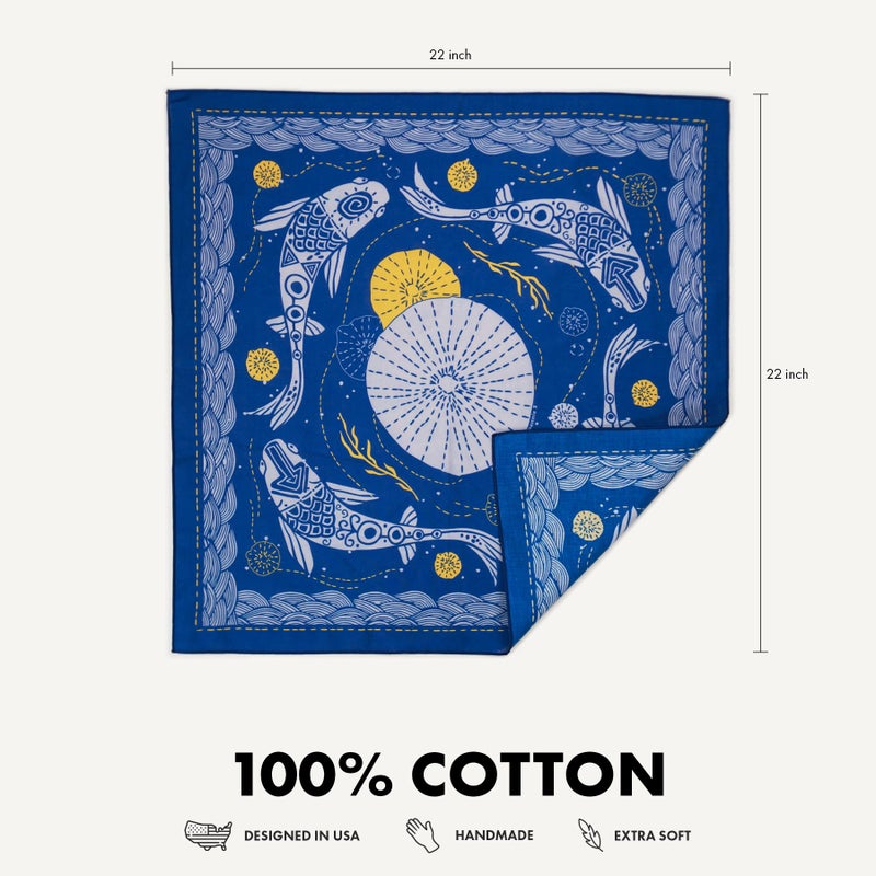 WHTE MOSS Bandana â€“ 100% Cotton Extra Soft Scarf Handkerchief for Men & Women (Koi Blue) - Image 3
